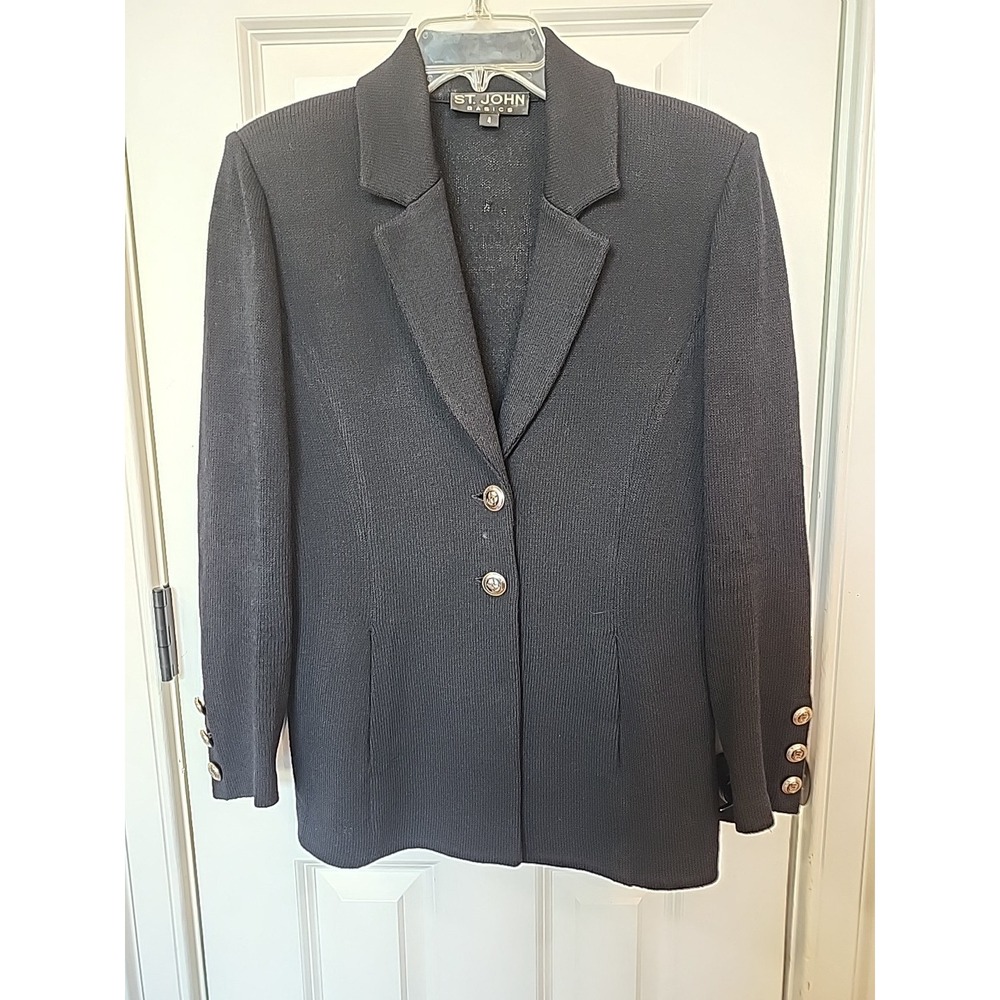 St‎ John Basics Wool Blend Santana Knit Button Blazer Size 4